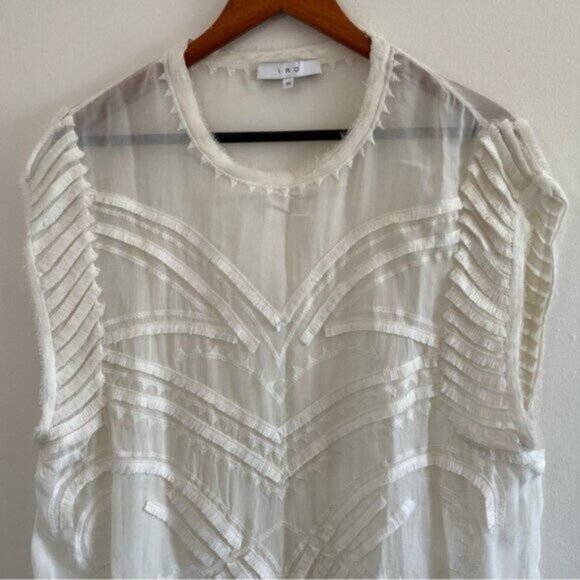 IRO Lana Blouse Chiffon Fringe Womens 4 White Sheer Art Deco Embroidered $225 - Picture 1 of 11